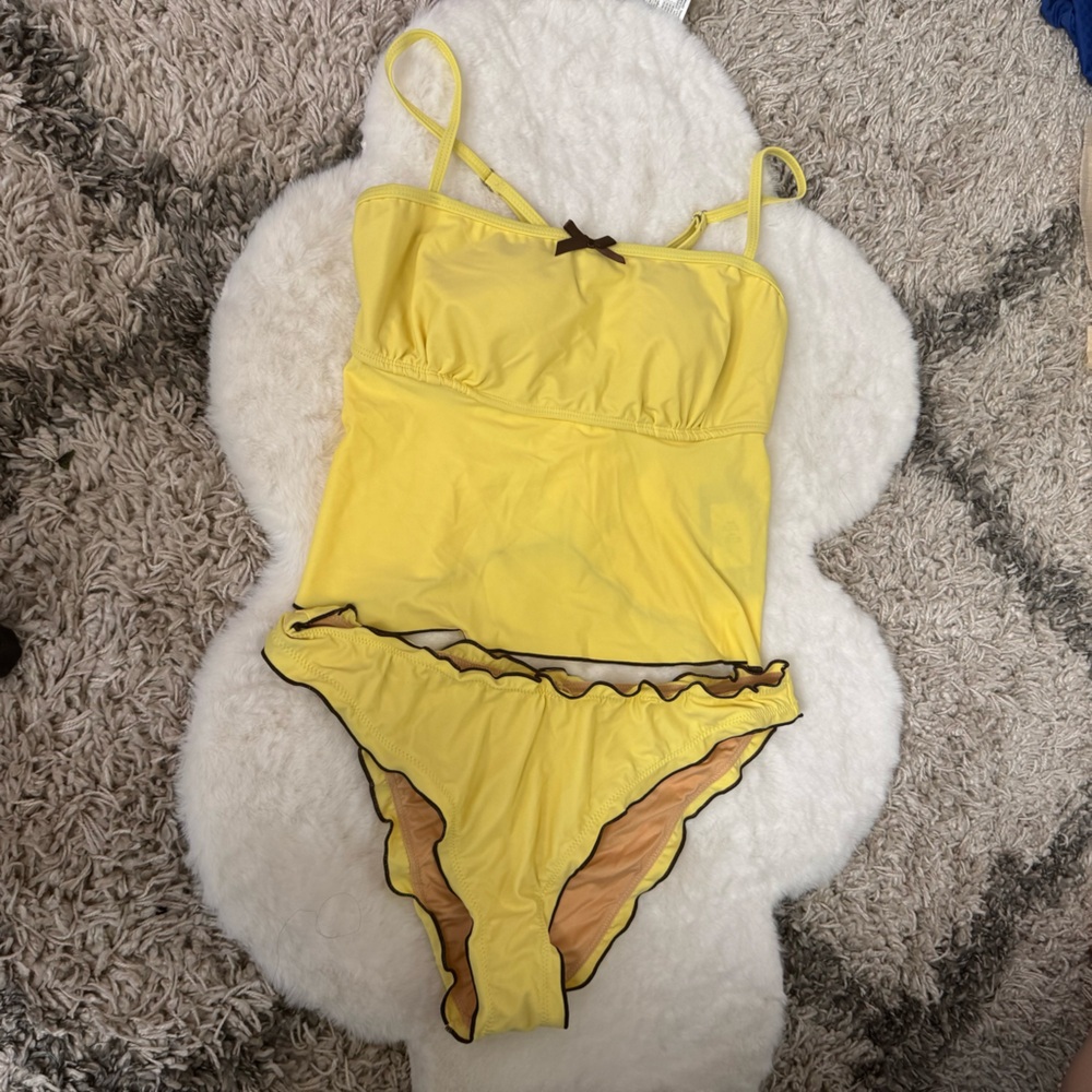 Samiol Sunny Yellow Bikini Set with Brown Trim XL B10